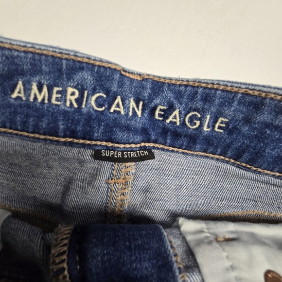 American Eagle Shortie Short Womens Size 4 Hi Rise Blue Cuffed Distressed Denim - Picture 5 of 14